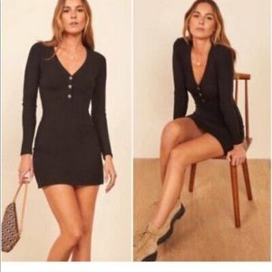 Reformation Jean Black Ribbed Dress